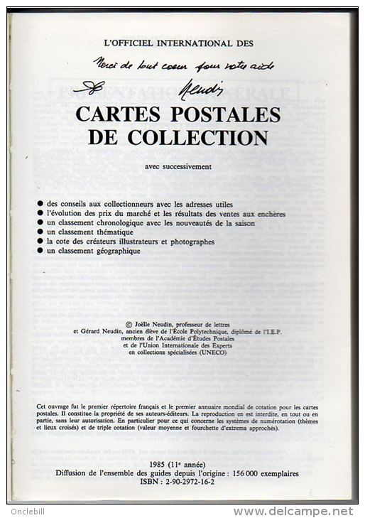 Neudin Catalogue 1985 Dédicacé Autographe  Peu Lu état Superbe - Livres & Catalogues