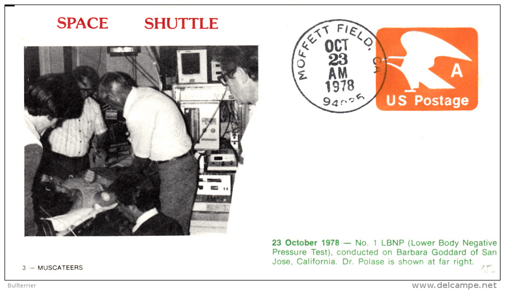 SPACE -   USA - 1978 -  SHUTTLE  BED REST   COVER WITH MOFFET FIELD    POSTMARK - United States