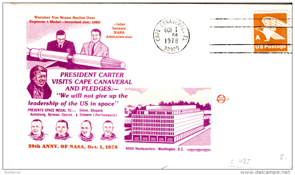 SPACE -   USA - 1978 -  SHUTTLE PRESIDENT CARTER VISIT   COVER WITH  CAPE CANAVERAL   POSTMARK - United States