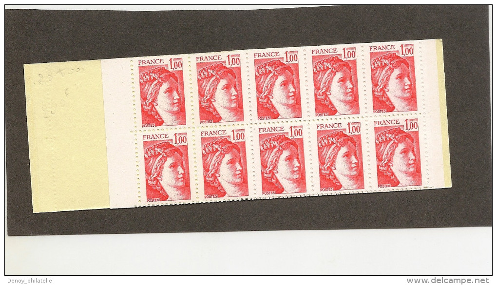 France Carnet Sabine 1 Franc Rouge Ref 1972 C3 A(20timbres Gomme Mate ) Conf 8 , Ouvert - Altri & Non Classificati