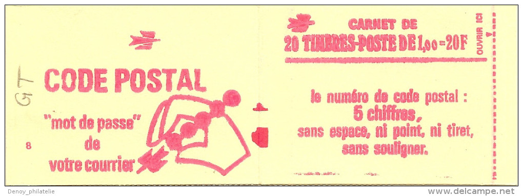 France Carnet Sabine 1 Franc Rouge Ref 1972 C3 A(20timbres Gomme Mate ) Conf 8 , Ouvert - Autres & Non Classés