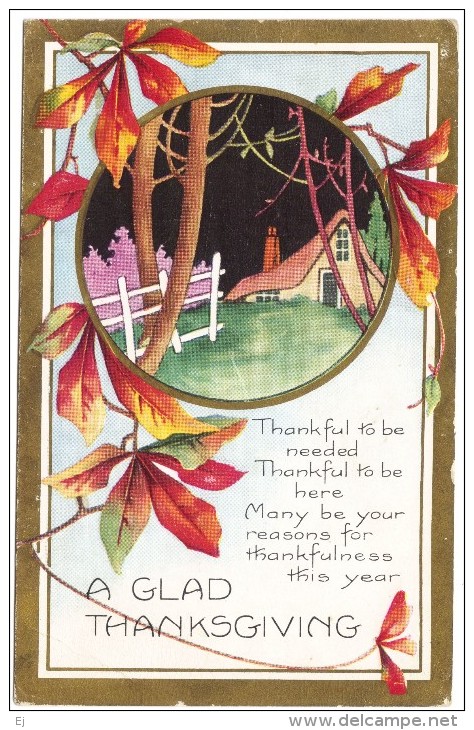 A Glad Thanksgiving - Art Deco Cottage Vignette - Colour Postcard By Whitney - Thanksgiving