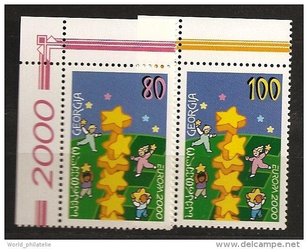 Georgie Georgia 200 N° 252 / 3 ** Europa, Colonne, Enfants, Etoiles, Pièce De Monnaie, Euro, Jeux, Emission Conjointe - Géorgie