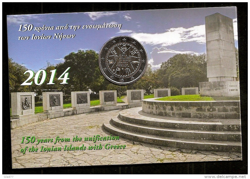 Authentic-Original-Offici Al Issue 2 EURO Coin Card "150 Years From The Unification Of Ionian Island With Greece" 2014 ! - Griechenland