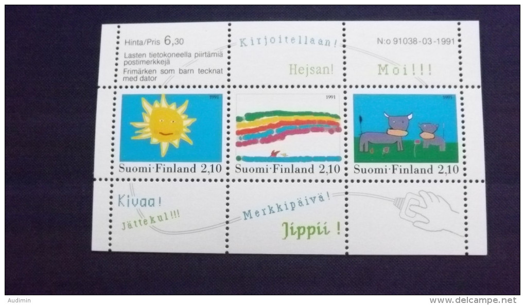 Finnland 1149/51 Block 7 **/mnh,  Kinderzeichnungen - Malwettbewerb „Briefmarkengestaltung“ - Blocchi E Foglietti