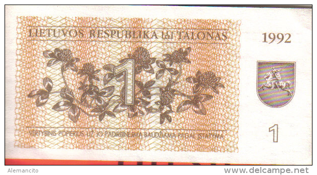 BILLETE DE 1 TALONA DE LITUANIA DE 1992 - Lituanie