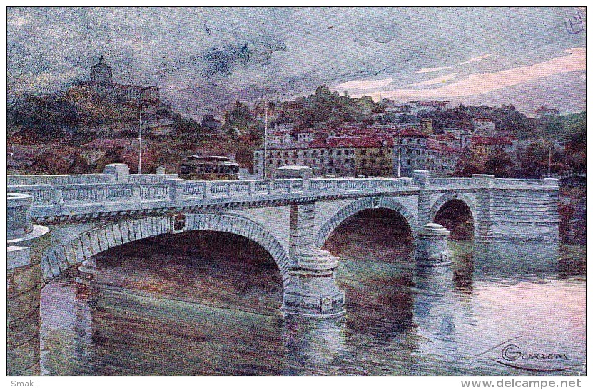 PIEMONTE TORINO PONTE NUOVO UMBERTO I . ILLUSTRATORE : QUERZONI , CARTOLINA - Pontes