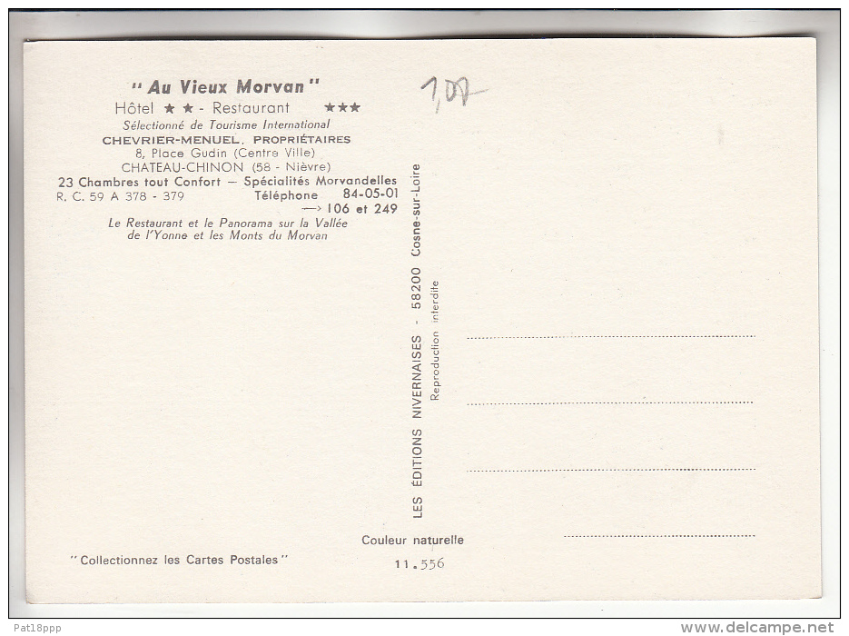 CHATEAU CHINON 58 - AU VIEUX MORVAN - Hotel Restaurant - Panorama Sur La Vallée De L'Yonne - Jolie CPSM CPM - Nièvre - Chateau Chinon