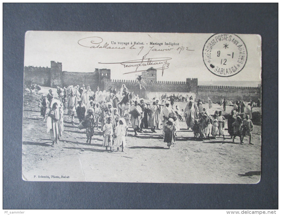 Postcard 1912 Un Voyage A Rabat - Mariage Indigene. Casablanca Militärpost / Troupes Debarquees Au Maroc. Einheimische - Casablanca