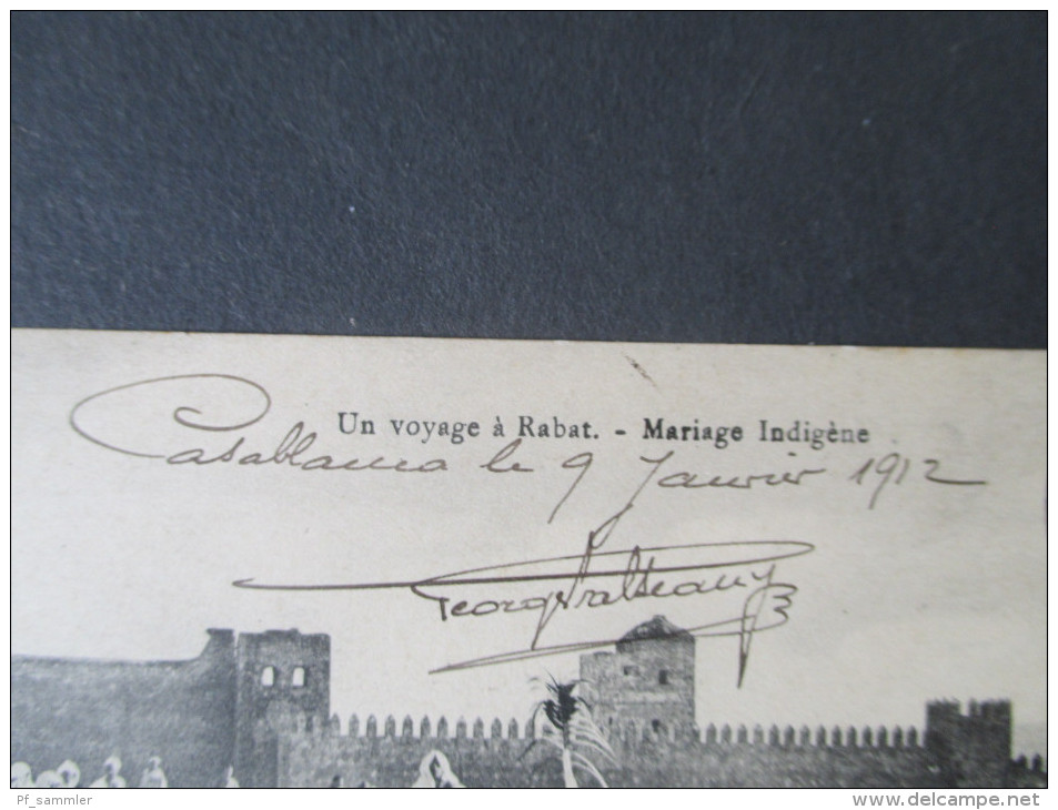 Postcard 1912 Un Voyage A Rabat - Mariage Indigene. Casablanca Militärpost / Troupes Debarquees Au Maroc. Einheimische - Casablanca