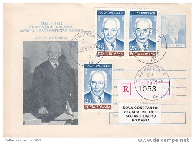 4968- OCTAV ONICESCU, MATHEMATICIAN, REGISTERED COVER STATIONERY, 2009, ROMANIA - Computers