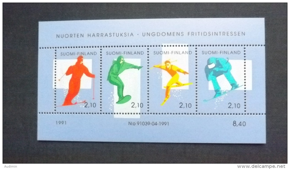 Finnland 1152/5 Block 8 **/mnh, Jugendhobbys - Alpinskifahren - Blokken & Velletjes