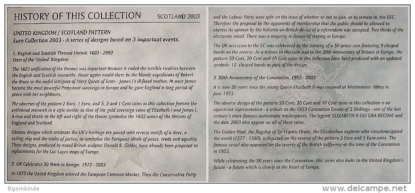 SCOTLAND 2003 - 9 Probe/Pattern-Euro 1 Cent Bis 5 Euro - Commerce Extérieur, Essais, Contremarques Et Surfrappes