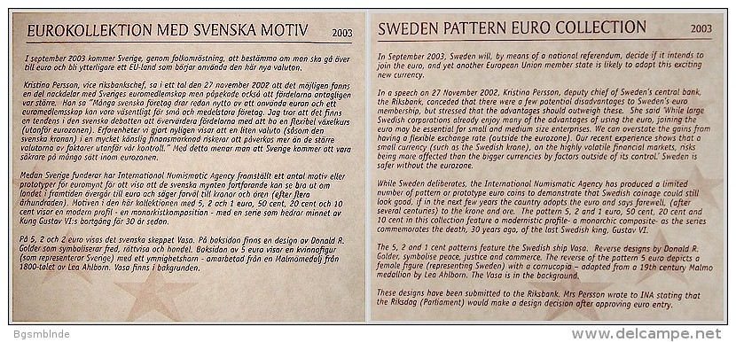 2003 Schweden - 9  Probe/Pattern-Euro 1 Cent Bis 5 Euro - Schweden