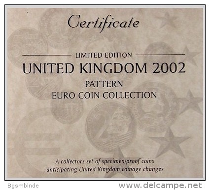 GB/UK 2002 - 9 Probe/Pattern-Euro 1Cent Bis 5Euro - Commerce Extérieur, Essais, Contremarques Et Surfrappes