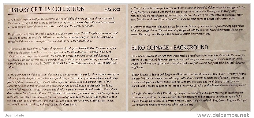 GB/UK 2002 - 9 Probe/Pattern-Euro 1Cent Bis 5Euro - Commercio Esterno, Prova, Contromarca E Ribattitura