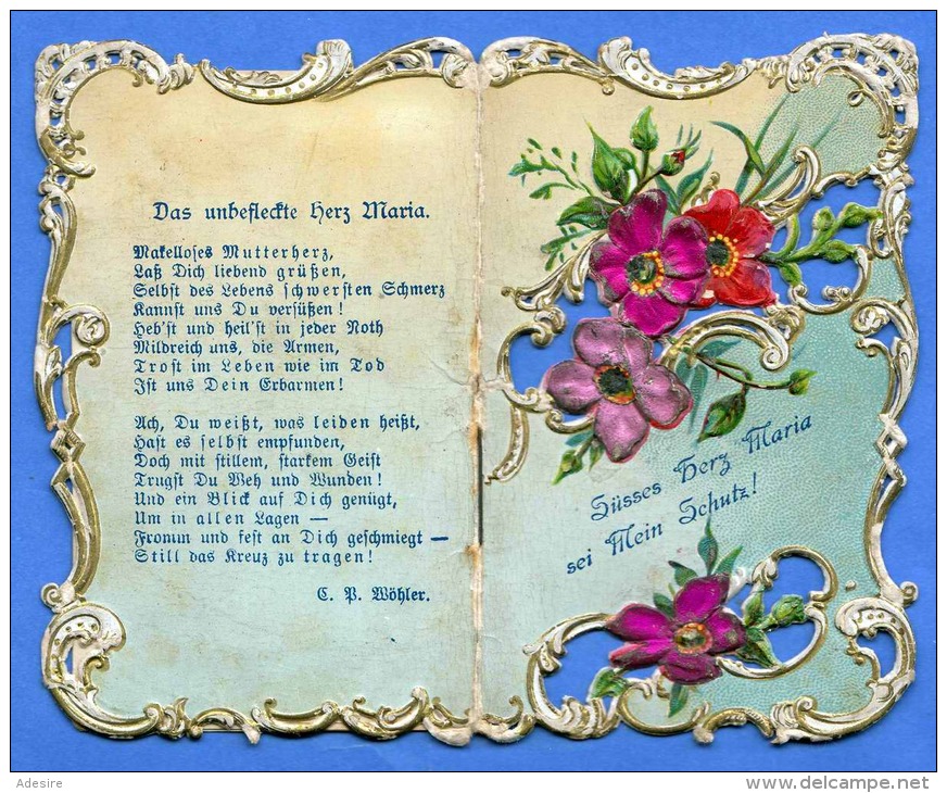 (3Scan) Heiligenbild Andachtsbild Goldprägung, Seidenstickerei, Andenken Maria Brunn, Mehrseitig Wie Gebetbuch Um 1900 - Religión & Esoterismo