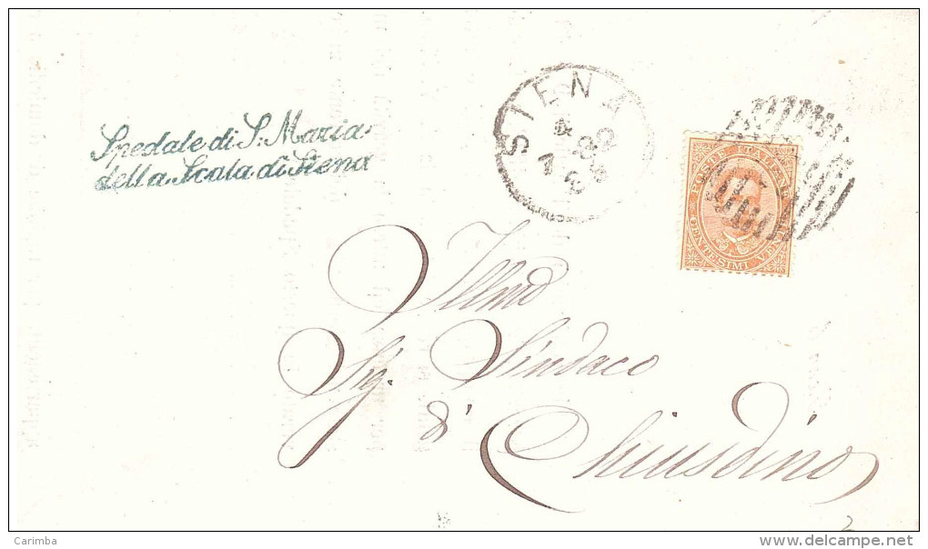 1882 CENT.20 NUM.27 TIMBRO SPEDALE DI S.MARIA DELLA SCALA SIENA - Storia Postale