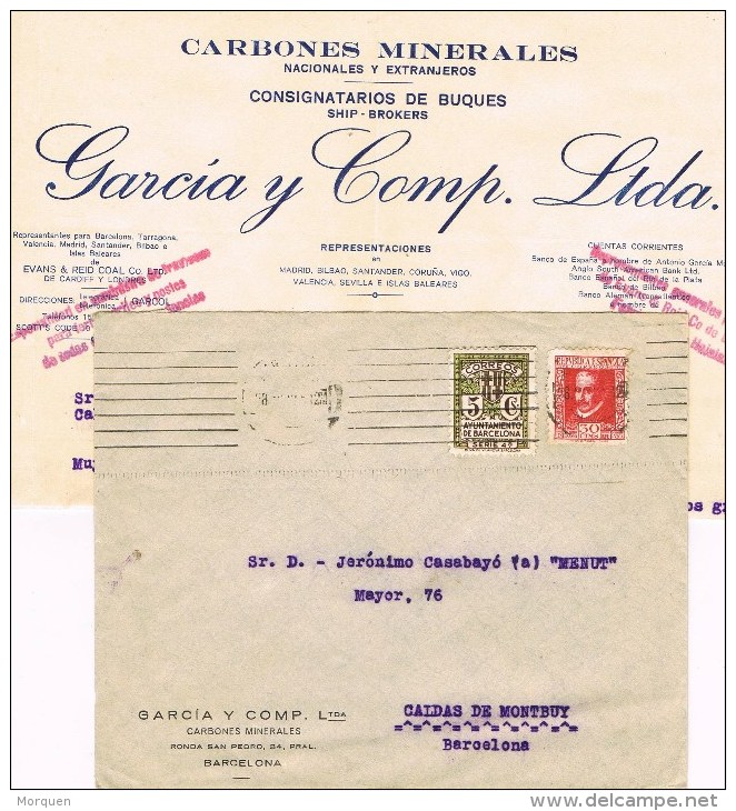 10713.  Carta Comercial BARCELONA 1935. Recargo Exposicion - Barcelone