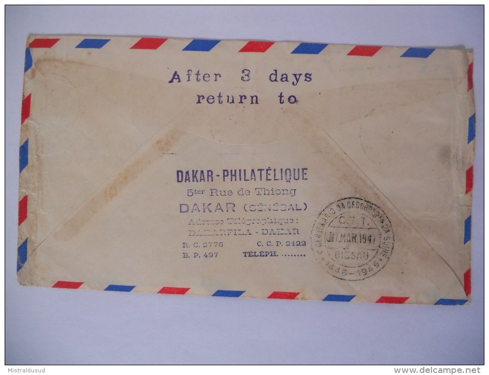 Senegal Lettre Recommande De Dakar 1947 Pour Bissao , Cachet 5 Centenaire Decouverte Guinee Portugaise - Briefe U. Dokumente