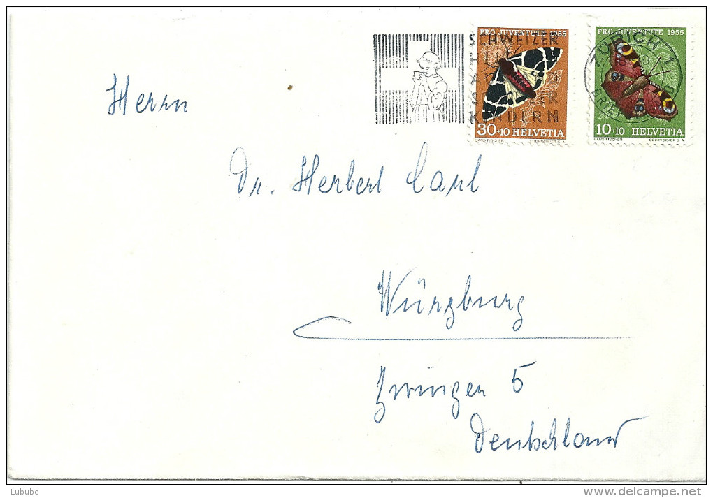 Brief  Zürich - Würzburg  (PJ Frankatur)          1956 - Lettres & Documents