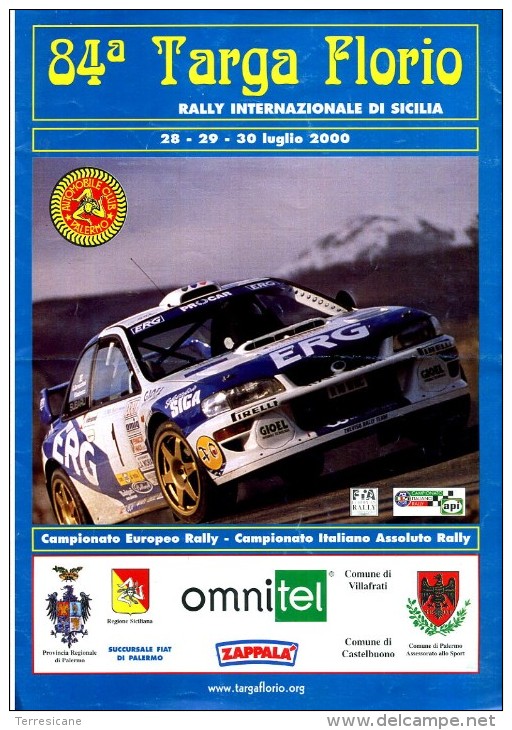 X 84 TARGA FLORIO 2000 RALLY INTERNAZIONALE DI SICILIA TABELLA TEMPI E PERCORSO  AUTOMOBILIA - Motori