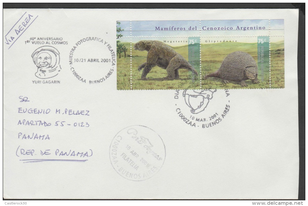 O) 2001 ARGENTINA, CENOZOIC MAMMALS, MEGATERIO, GLIPTODONTE, FDC USED XF - Brieven En Documenten