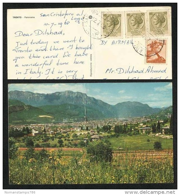 Italy 1968 Air Mail Postal Used Panorama  Picture Postcard With Stamps - Unclassified