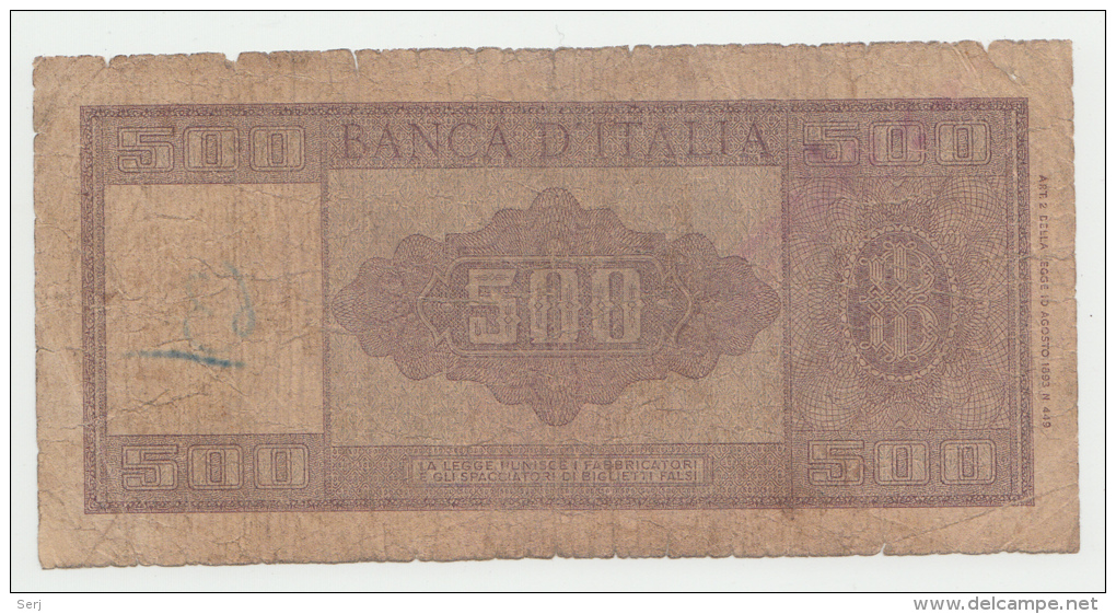 Italy 500 Lire 1947 G-VG Pick 80a 80 A - 500 Lire