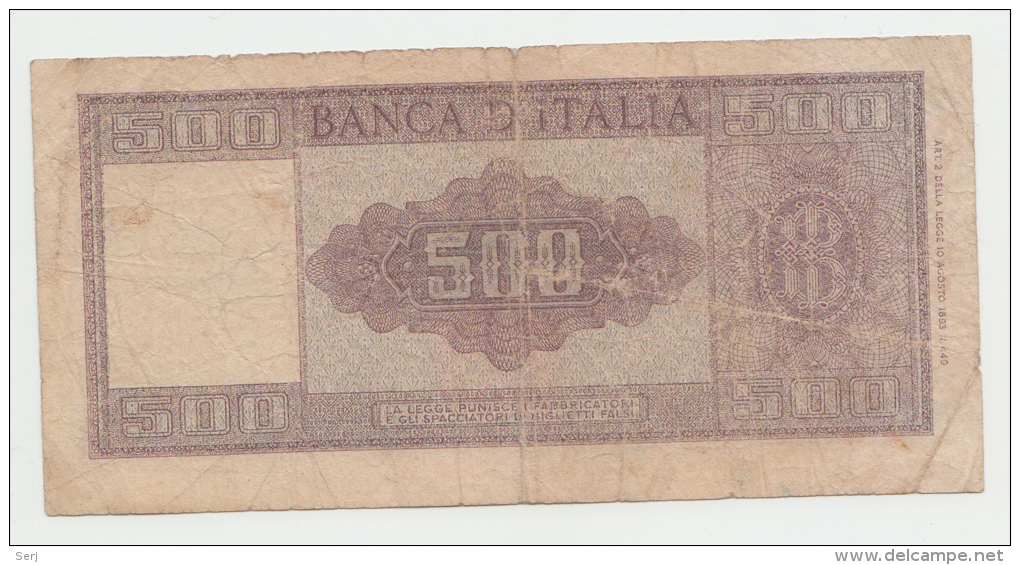 Italy 500 Lire 1947 VG Pick 80a 80 A - 500 Lire