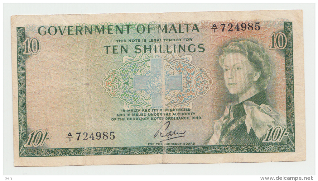 Malta 10 Shillings 1949 (1963) AVF Pick 25 - Malte