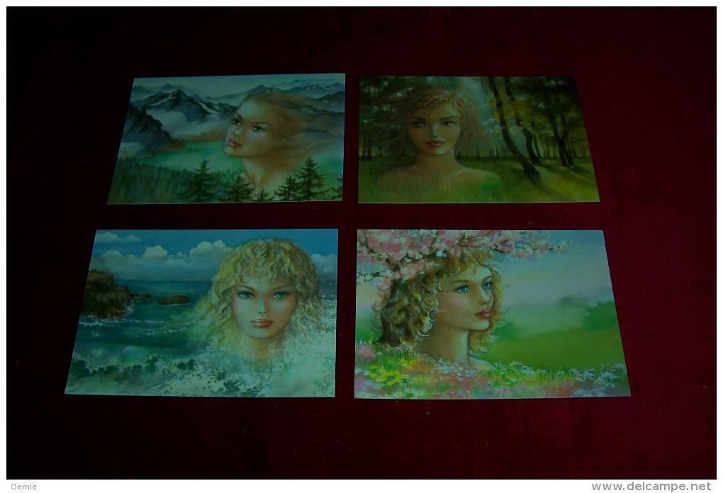 COLLECTION DE 4 CARTES  DESSINS  DE JEUNES  FILLES - Silhouettes