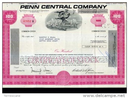 X CERTIFICATO AZIONARIO PENN CENTRAL COMPANY 1976 PORPORA RARO - Automobile