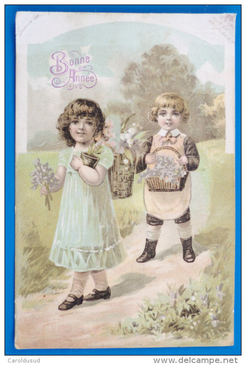 CPA Litho Illustrateur Germany  DUO ENFANTS ENFANT Fille Garcon Portant Hotte Fleurs Voyagé 1919 Cachet  Attert - Avant 1900