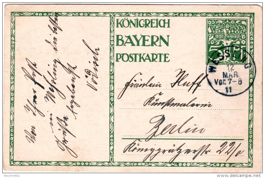 BAYERN So.-Postkarte P 91 I/01 WESSLING 12. MRZ 11 Nach BERLIN - Autres & Non Classés