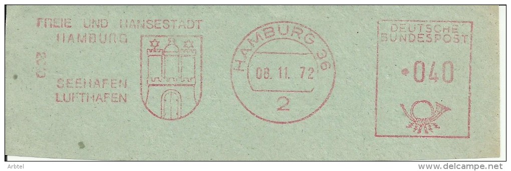 ALEMANIA HAMBURG FRANQUEO MECANICO ESCUDO AEROPUERTO PUERTO - Otros & Sin Clasificación