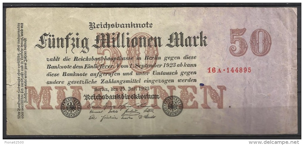 ALLEMAGNE .  BILLET DE 50 MILLION EN MARK . 1923 . - 50 Mio. Mark