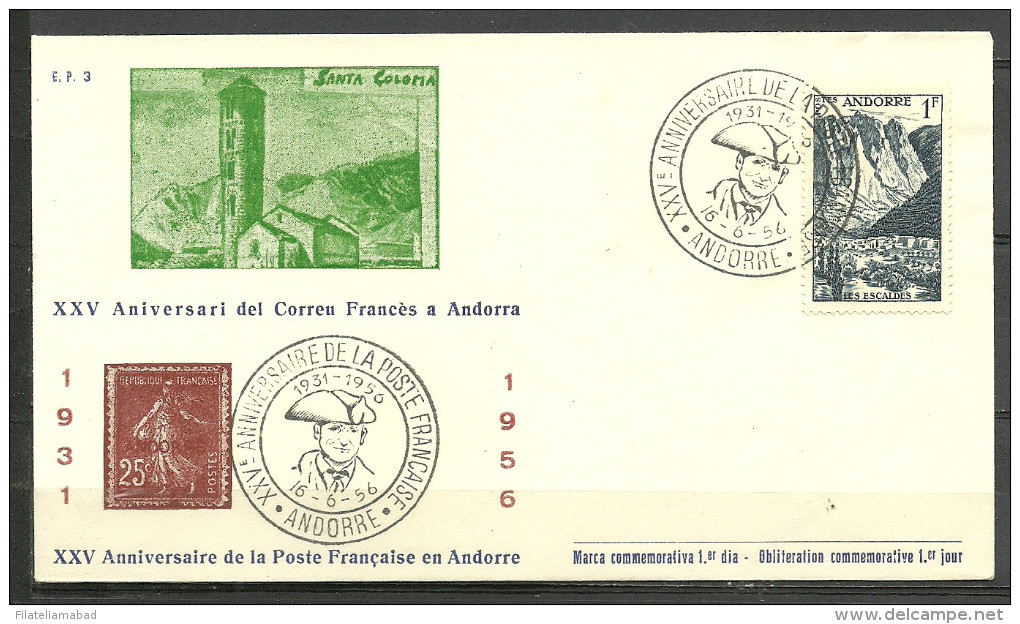 ANDORRA- 25 ANNIVERSAIRE DE LA POSTE FRANCAISE ANDORRA 1931-1956 SELLOS Nº 138 ( C.CARTAS. C.10.14) - Covers & Documents