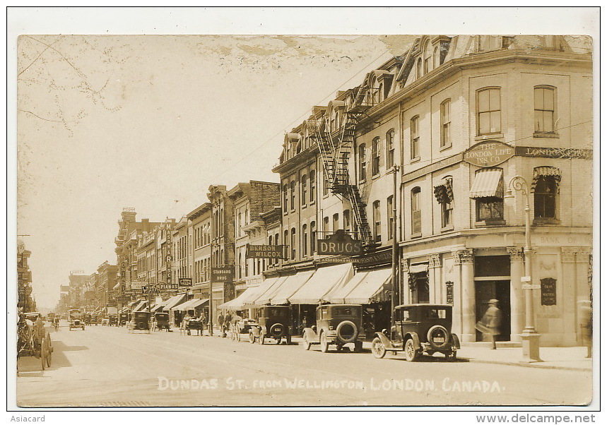 Real Photo London Ontario Dundas St. From Wellington The London Life Insurance Corp Assurances  Autos - Londen