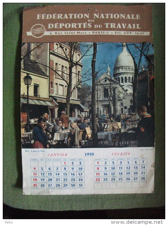 Calendrier Fédération Nationale Des Déportés Du Travail 1959 Paris Montmartre - Grossformat : 1941-60