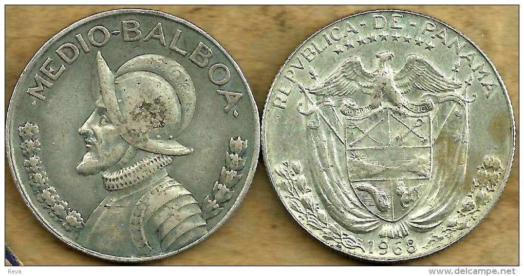 PANAMA 1/2 BALBOA  MAN FRONT EMBLEM BACK 1968 AG SILVER VF+ KM? READ DESCRIPTION VERY CAREFULLY !!! - Panama