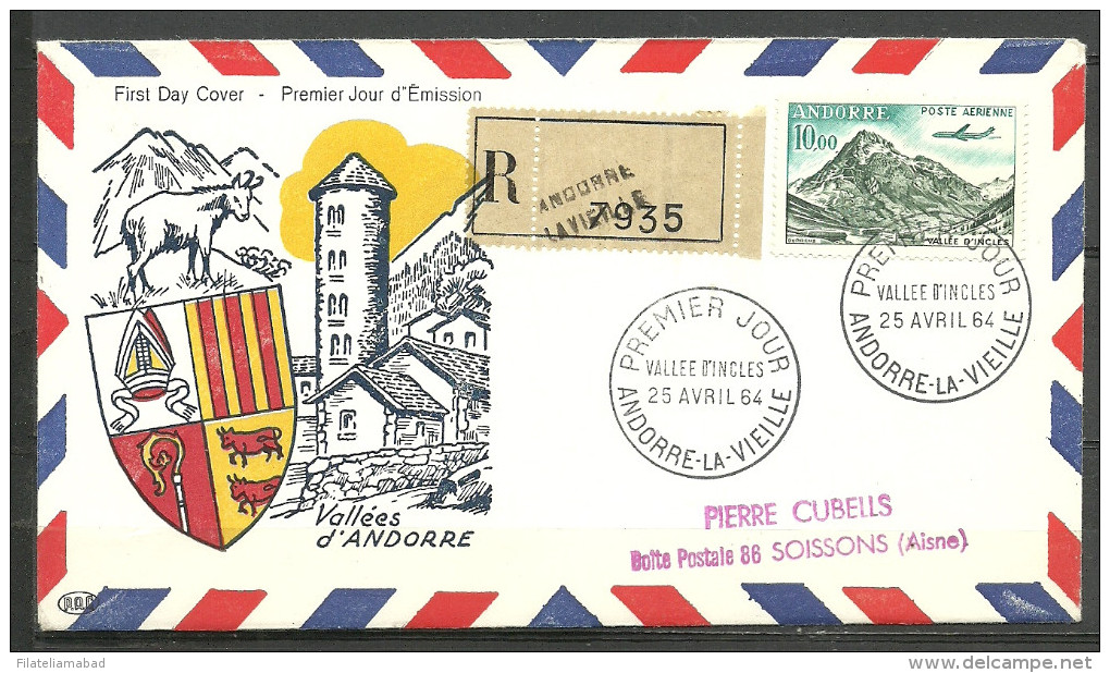 ANDORRA-CARTA CIRCULADA PRIMER DIA SELLO CORREO AEREO Nº 8 (C.CARTAS.C.10.14) - Briefe U. Dokumente