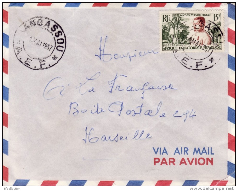 BANGASSOU OUBANGUI AFRIQUE ANCIENNE COLONIE FRANÇAISE LETTRE PAR AVION POUR LA FRANCE MARSEILLE TIMBRE CAD MARCOPHILIE - Cartas & Documentos