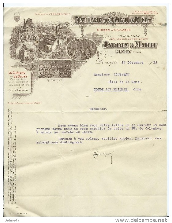FACTURE - DISTILLERIE DU CHATEAU DE DUCEY - JARDIN & MABIT - DUCEY - 1900 – 1949