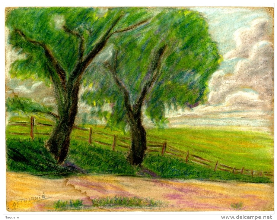 MARMIE  PAYSAGE  -  PEINTRE FUMELOIS  PASTEL  -  MOITIE XX° - Pasteles