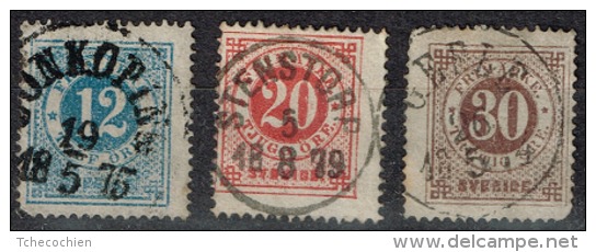 Suède - 1872 - Y&T N° 20, 21, 23, B Dent 14, Oblitérés - Usados