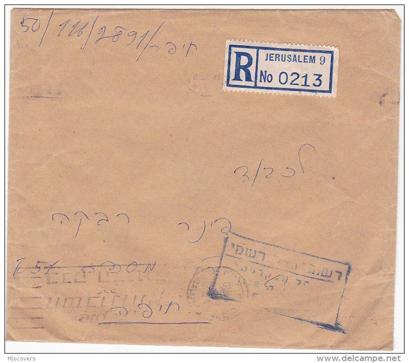 1955 ISRAEL Interesting REGISTERED OFFICIAL MAIL COVER VARIOUS MARKINGS BOTH SIDES - Covers & Documents
