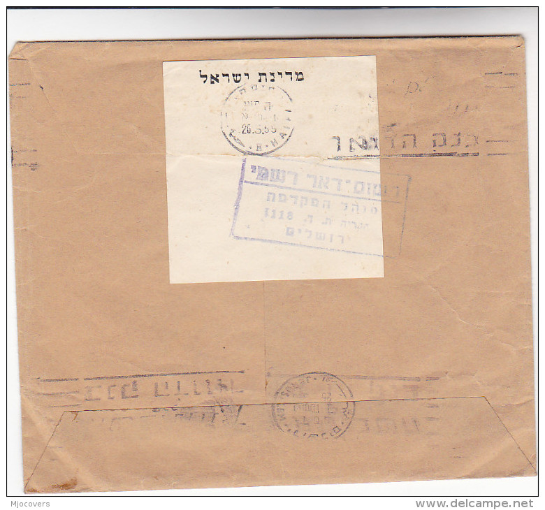 1955 ISRAEL Interesting REGISTERED OFFICIAL MAIL COVER VARIOUS MARKINGS BOTH SIDES - Covers & Documents