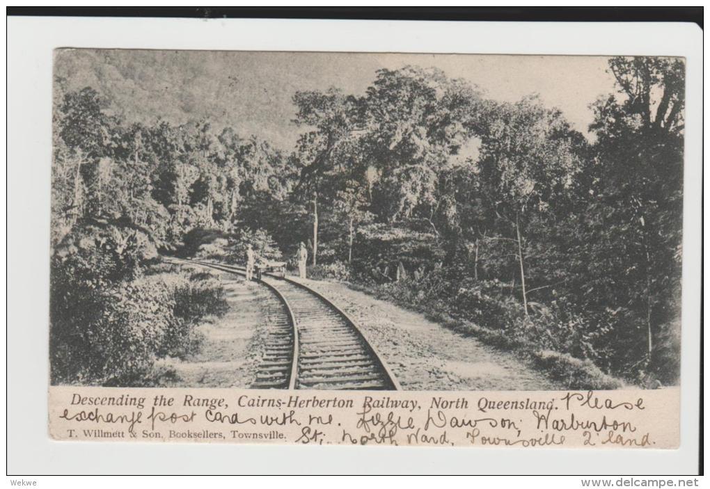 Qld002/ Townsville Nach  Spanien 1905, Ansichtskarte  Cairns-Herberton Railway Line - Lettres & Documents
