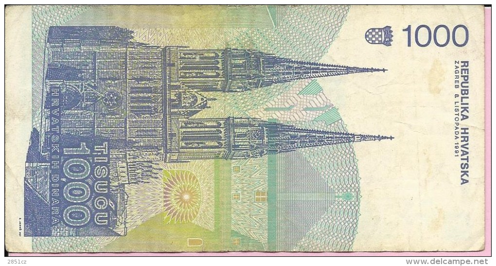 Banknotes - 1000 HRD, Zagreb, 1991., Croatia - Croatia